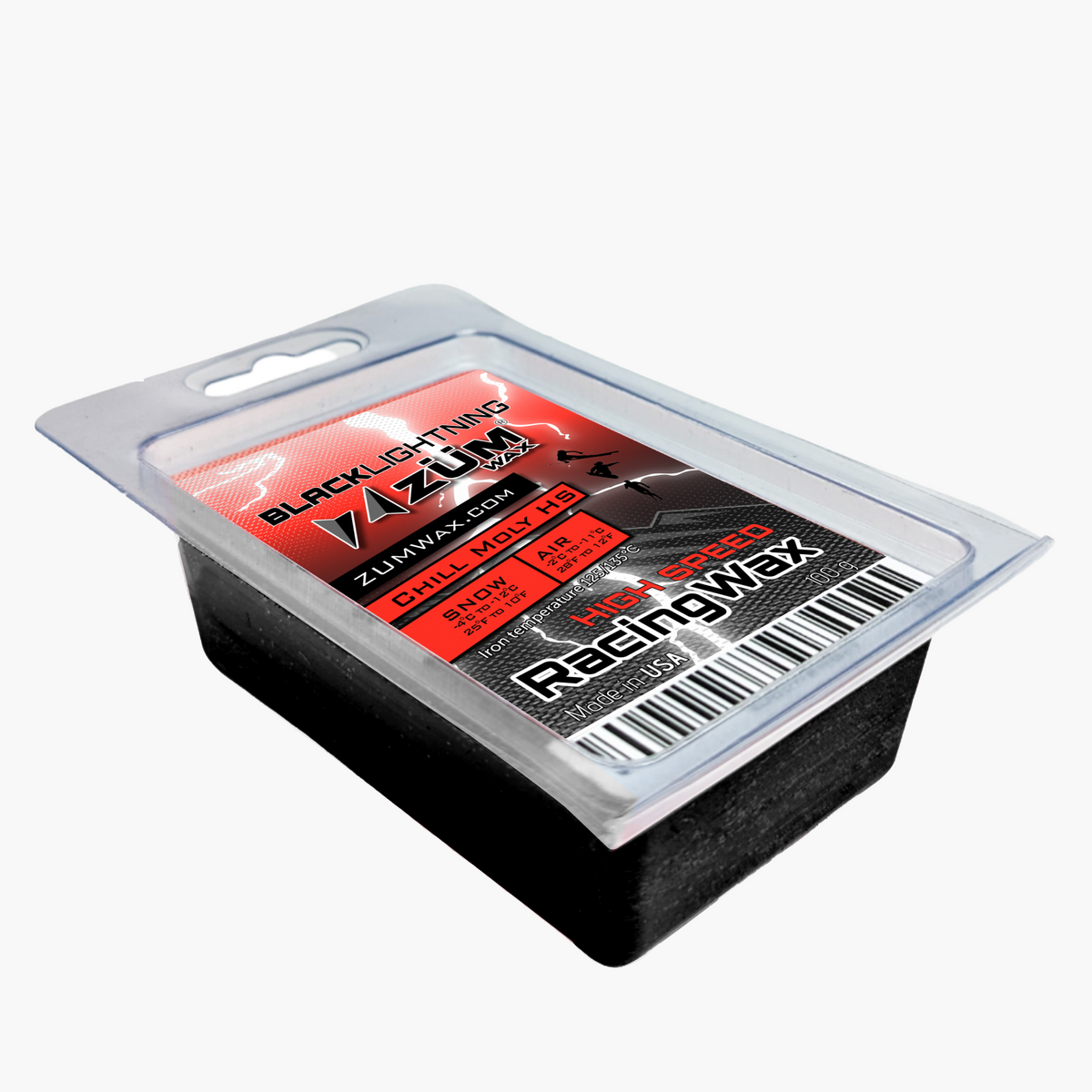 CHILL TEMPS CERAMIC MOLY GRAPHITE Non-Fluoro - Iron-On Black Lightning Ski/Snowboard/Nordic Racing Wax, 100 gram, durable, PFAS-free, NO FLUORO, Best for man-made & heavily machined snow, long-lasting glide, Made in the USA