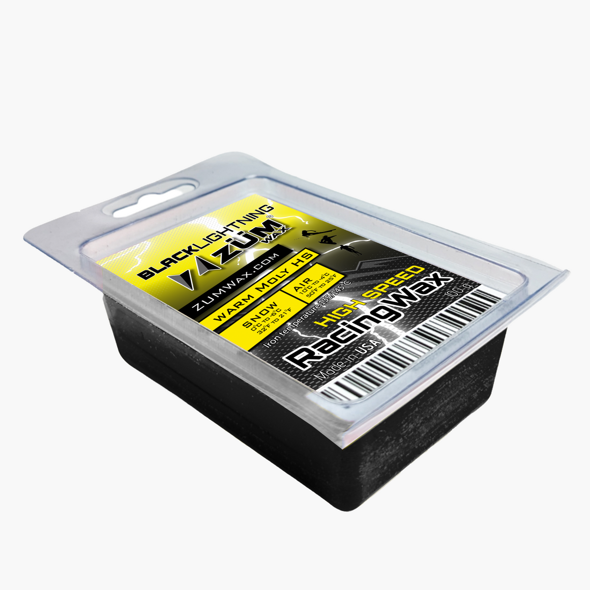 WARM TEMPS CERAMIC MOLY GRAPHITE Non-Fluoro - Iron-On Black Lightning Ski/Snowboard/Nordic Racing Wax, 100 gram, durable, PFAS-free, NO FLUORO, Best for man-made & heavily machined snow, long-lasting glide, Made in the USA