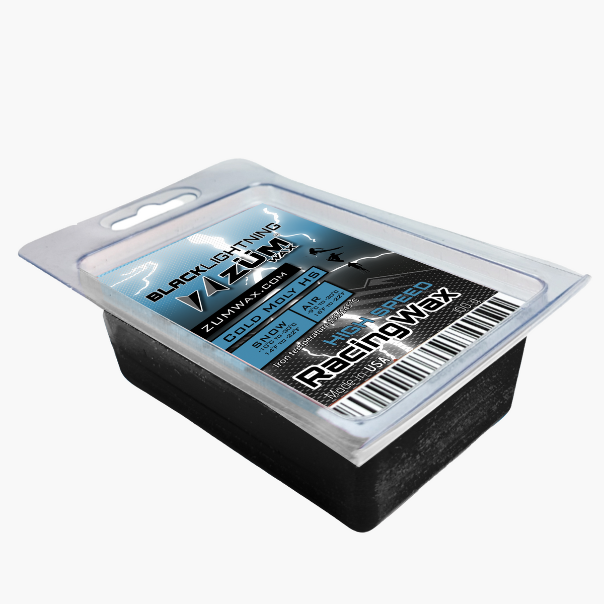 COLD TEMPS CERAMIC MOLY GRAPHITE Non-Fluoro - Iron-On Black Lightning Ski/Snowboard/Nordic Racing Wax, 100 gram, durable, PFAS-free, NO FLUORO, Best for man-made & heavily machined snow, long-lasting glide, Made in the USA